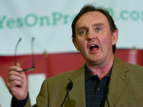 California Labor Federation's Art Pulaski speaks to a Yes on 30/No on 32 election night rally in November 2012. The controversial $11 million donation went towards the opposition to this union coalition.