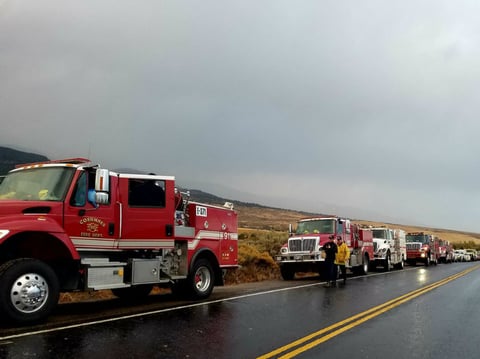 Fire crews work during the Little Valley Fire in October 2016.