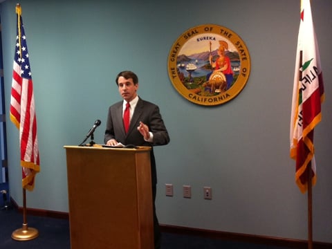 California Insurance Commissioner Dave Jones discusses Blue Shield extending the cancellation date for its individual market health insurance policies at a Sacramento news conference Tuesday.