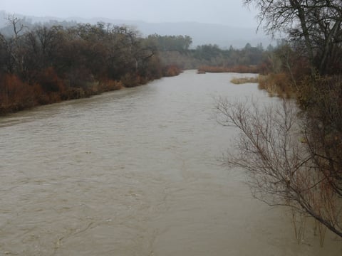 A view of Cache Creek from the Rumsey Bridge on Monday. Farmers said the creek spilled over in some areas of Capay Valley Sunday.