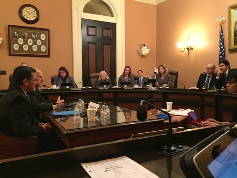Gov. Jerry Brown testifies before the Senate Rules Committee on Wednesday, January 18, 2017, in support of his nominee for Attorney General, Rep. Xavier Becerra (D-Los Angeles), next to Brown. At right is Senate President pro Tem Kevin de León.
