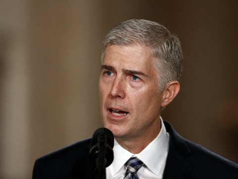 Judge Neil Gorsuch speaks in the East Room of the White House in Washington, Tuesday, Jan. 31, 2017, after President Donald Trump announced Gorsuch as his nominee for the Supreme Court. 

