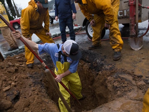 They can smell it, but utility district workers in Mariposa struggle to find a breached sewer line that is taking on unwanted water into its system.