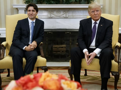 President Donald Trump meets with Canadian Prime Minister Justin Trudeau in the Oval Office of the White House in Washington, Monday, Feb. 13, 2017.