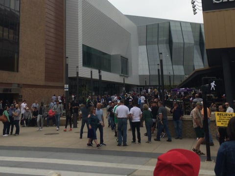 Fans of eight schools and college basketball's March Madness tournament gather at Golden 1 Center.