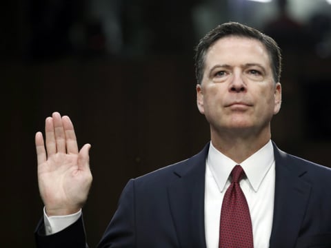 Former FBI Director James Comey is sworn in during a Senate Intelligence Committee hearing on Capitol Hill, Thursday, June 8, 2017, in Washington.