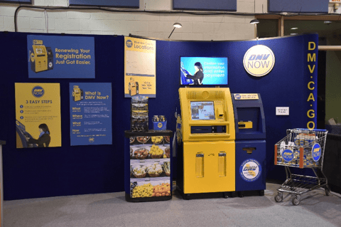 A DMV booth that will be at this year's State Fair featuring one of the self-serve kiosks. People can bring their license renewal form to the fair and get their new registration and license plate tag.