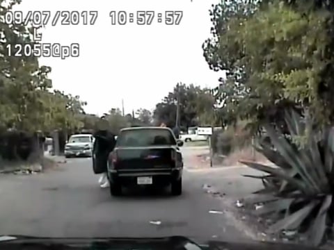 Still frame of a video released by the Sacramento Police Department showing the fatal shooting of a suspect in a double homicide Sept. 7, 2017.
