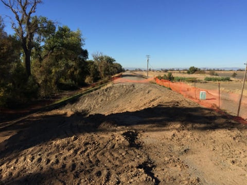 Large erosion section in levee Near the Sacramento Weir in Yolo County.
