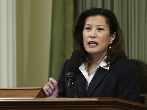  In this March 23, 2015, file photo, California Supreme Court Chief Justice Tani Cantil-Sakauye delivers her State of the Judiciary address before a joint session of the Legislature at the Capitol in Sacramento, Calif. 