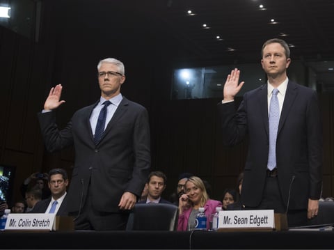 Colin Stretch (left), general counsel of Facebook; Sean Edgett (center), acting general counsel of Twitter; and Richard Salgado, director of law enforcement and information security of Google.