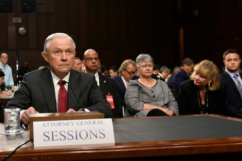 Attorney General Jeff Sessions arrives to testify during a Senate Select Committee on Intelligence hearing on Tuesday.