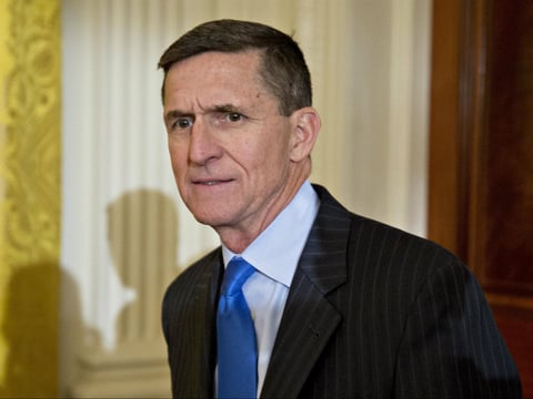 Retired Lt. Gen. Michael Flynn, then-national security adviser, arrives to a swearing-in ceremony of White House senior staff in the East Room of the White House on Jan. 22.