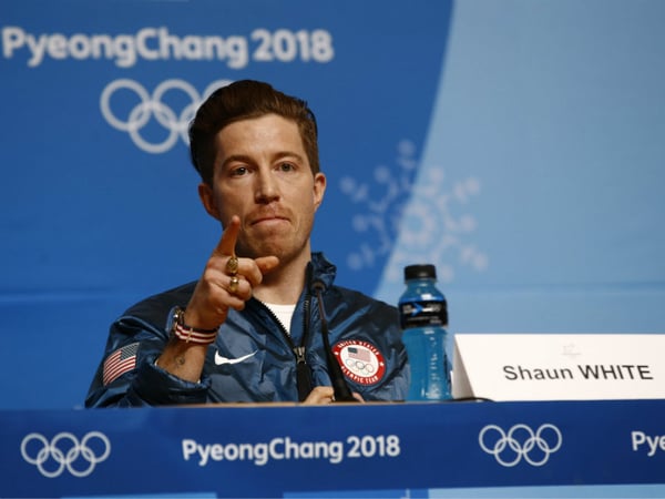 Men's halfpipe gold medalist Shaun White, of the United States, speaks at a news conference at the 2018 Winter Olympics in Pyeongchang, South Korea, Wednesday, Feb. 14, 2018.