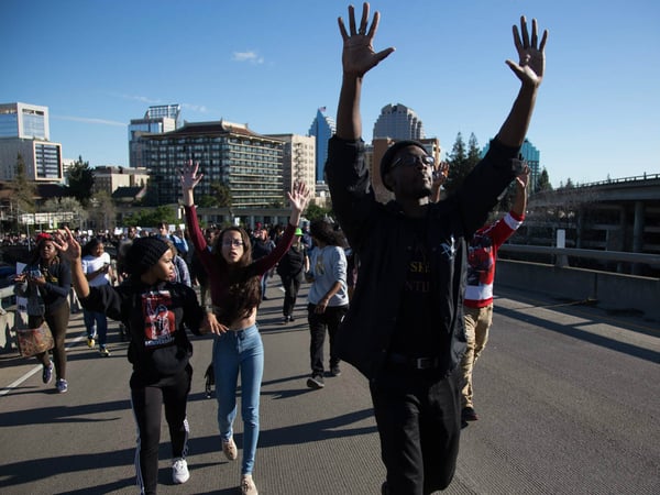 Demonstrators march on Interstate 5 March 22, 2018, in Sacramento to protest the shooting of Stephon Clark by police.