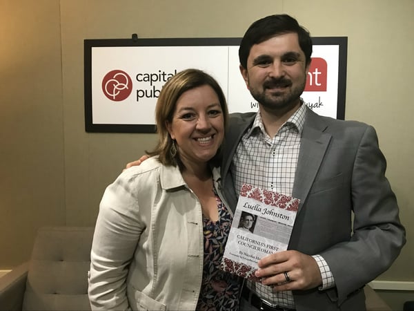 District 1 Councilmember Angelique Ashby and Sacramentality editor Nicolas Heidorn. Ashby authored a resolution to recognize Luella Johnston.