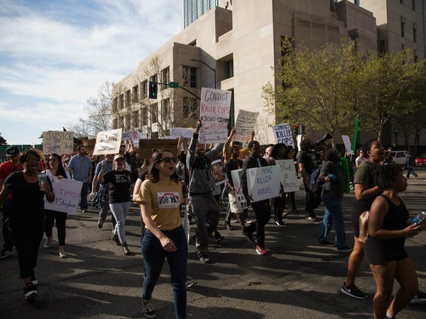 Protesters march for Stephon Clark in downtown Sacramento March 29, 2018.
