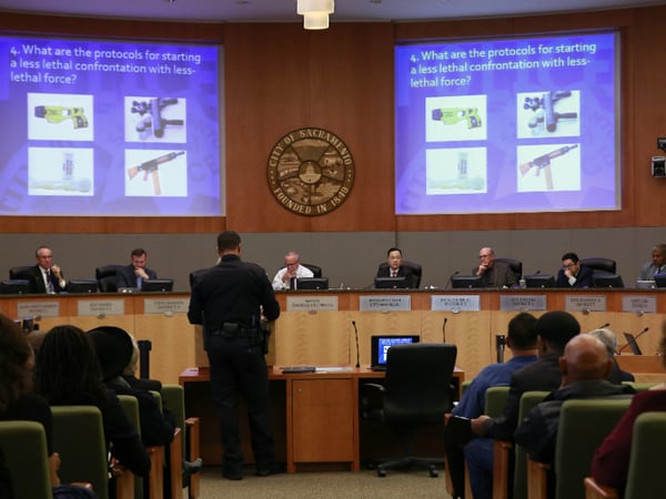 In the wake of the shooting death of Stephon Clark by Sacramento police, Sacramento Police Chief Daniel Hahn discusses some of the questions posed by the Sacramento City Council of how to prevent such incidents, Tuesday, April 10, 2018.