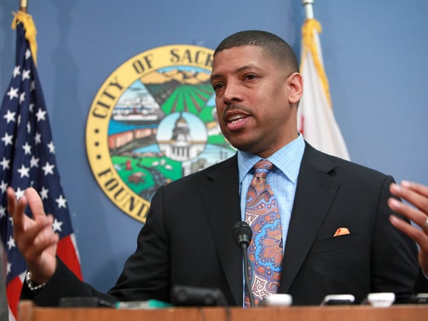 FILE - Mayor Kevin Johnson speaks during a news conference in Sacramento, Calif., Friday, April 27, 2012. 