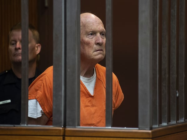 Joseph James DeAngelo, a former police officer accused of being the Golden State Killer, stands in a Sacramento jail court on May 29, 2018. DeAngelo is suspected in at least a dozen killings and roughly 50 rapes in the 1970s and '80s. 