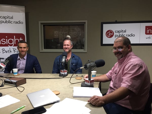 Sacramento Republic FC President and Chief Operating Officer Ben Gumpert, photojournalist Micah Albert and World Relief Sacramento Office Director Kerry Ham discuss the Republic's upcoming refugee soccer tournament.