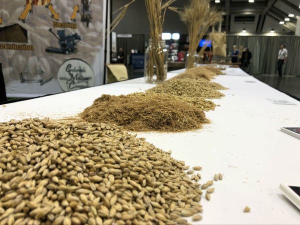 A malt distributor displays different malts at the California Craft Beer Summit on Sept. 6, 2018.