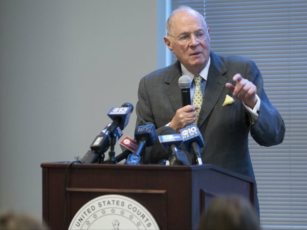Former U.S. Supreme Court Justice Anthony Kennedy delivers the keynote speech during a luncheon held for high school civics students in Sacramento, Calif., on Friday, Sept. 28, 2018.