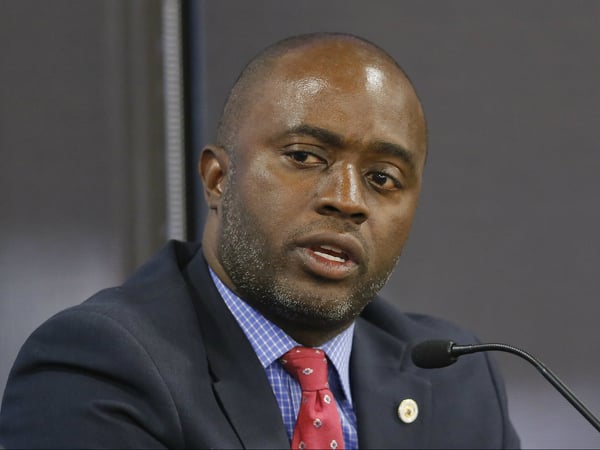 In this Sept. 11, 2018, file photo, Assemblyman Tony Thurmond, D-Richmond, a candidate for Superintendent of Public Instruction, talks at a candidates debate hosted by the Sacramento Press Club in Sacramento, Calif.