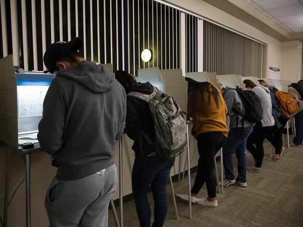 People voting with provisional ballots at Modoc Hall on the Sacramento State campus on Nov. 6, 2018.