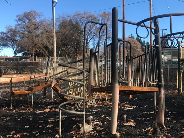 The playground at Paradise Elementary School after the Camp Fire raged through Paradise in November 2018.