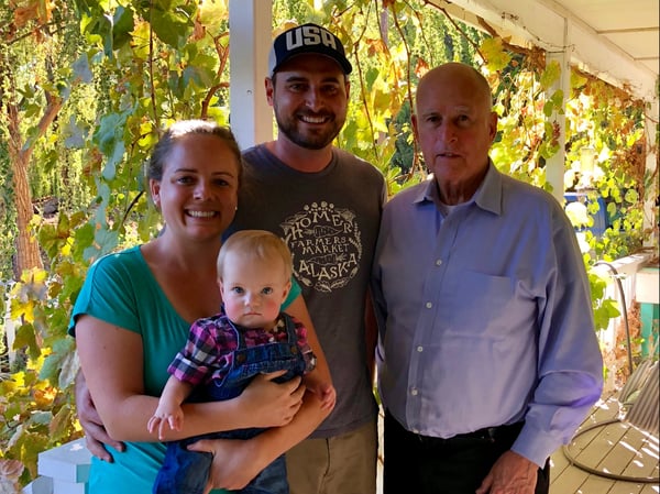 Vallecito resident Joel Metzger and his wife and daughter spent a memorable afternoon with Gov. Jerry Brown when the governor came to town to track down his roots.