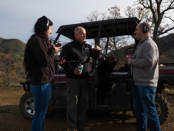 CapRadio reporters Nadine Sebai and Ben Adler talk with Jerry Brown before getting into an ATV to tour the outgoing governor's Colusa County ranch.