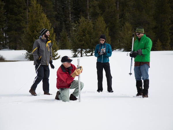 Frank Gehrke, former chief of California's Cooperative Snow Surveys Program for the Department of Water Resources, conducts a snow survey in 2016.