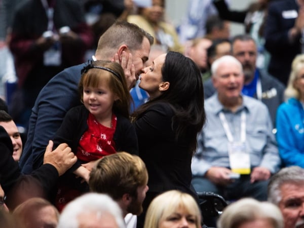 Jessica Patterson kisses her husband Wes moments after after being elected California's GOP chair.