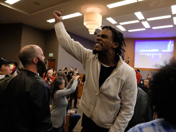 People began shouting "shut it down" during Tuesday's Sacramento City Council meeting, largely focused on the police response to Monday's Stephon Clark protest in East Sacramento where 84 people were arrested.