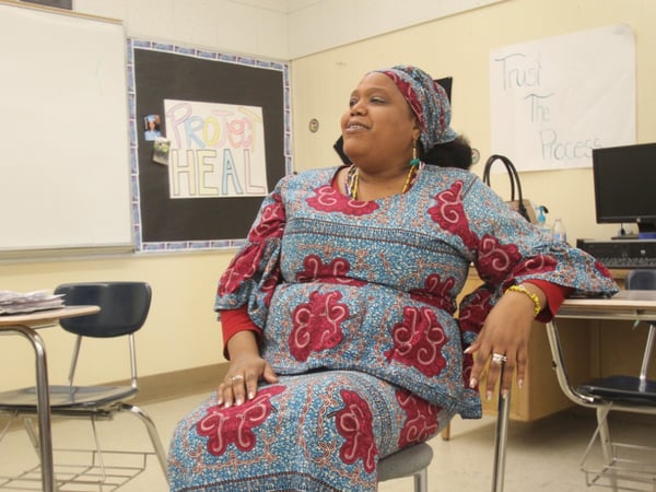 RoLanda Wilkins of Earth Mama Healing gives a workshop to teenage girls at Luther Burbank High School in Meadowview.