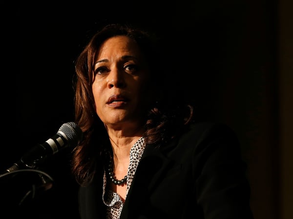U.S. Sen. Kamala Harris, a candidate for the 2020 Democratic presidential nomination, addresses labor leaders in Sacramento on April 1, 2019.