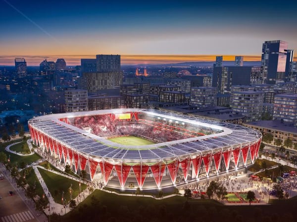 A rendering for the Sacramento Republic's proposed Major League Soccer stadium in the Downtown Railyards, released April 2, 2019.