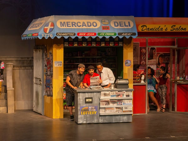 The cast of the Sacramento State’s Theatre Department's production of "In the Heights" performs a scene.