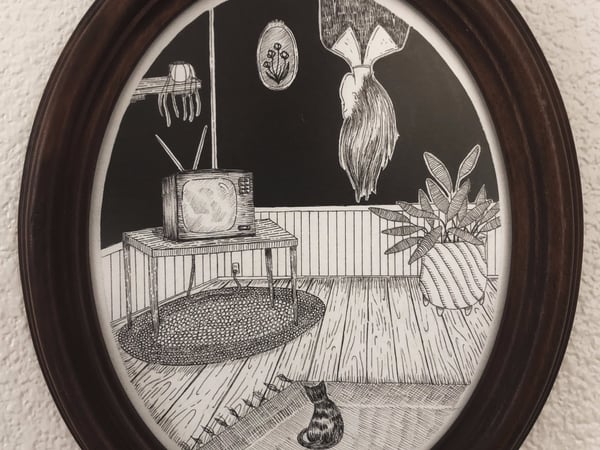A piece from illustrator Lindsay Swearingen's first solo art show, “Recently Abandoned Rooms."