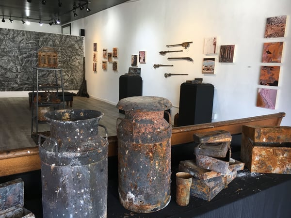 Items burned by the Camp Fire sit on display at Stephanie Taylor's exhibit, “Simple Objects: An Excavation” at Archival Gallery.