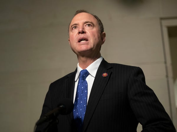 House Intelligence Committee Chairman Rep. Adam Schiff returns to a closed door meeting where Ambassador to the European Union Gordon Sondland testifies as part of the House impeachment inquiry into President Donald Trump on Oct. 17, 2019.