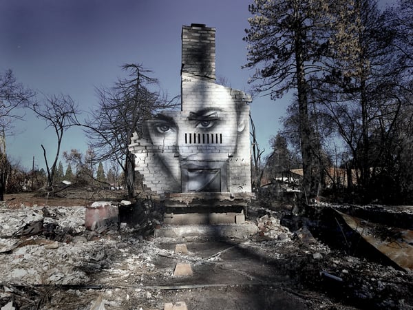 After artist Shane Grammer saw a photo of a friend’s home, which had been reduced to a brick facade with only a chimney standing, he was compelled to paint it.