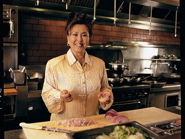 Lina Fat in the kitchen of Frank Fat's restaurant