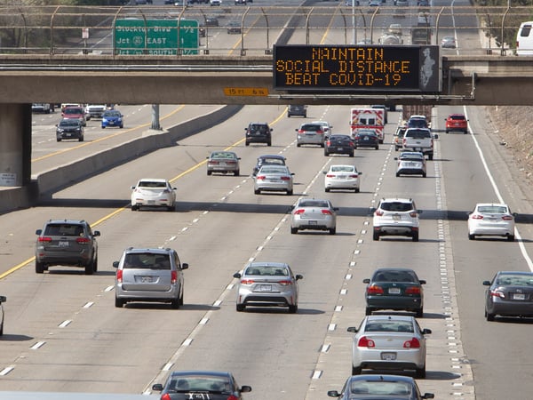 A freeway sign in Sacramento, Calif. on March 19, 2020.