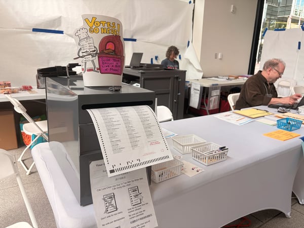 Voting booths are set up at an early vote center inside the California Museum in downtown Sacramento on May 27, 2026.