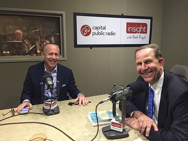 Former Senate President Darrell Steinberg (left) and Steve Boilard (right) from the Center for California Studies discuss the unintended consequences of propositions.