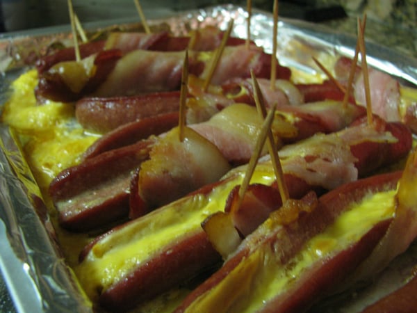 Only the cheese in these bacon-wrapped hot dogs would not require a warning label, if California adopts the World Health Organization's classifications for processed meat.