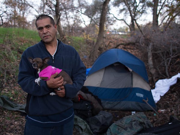 Anthony Rodriguez, 48, is homeless and camps in North Sacramento. 