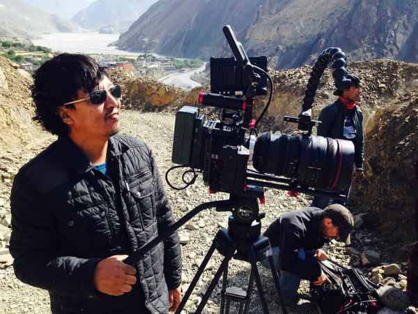 Film maker Tsering Dhondup behind the camera. 